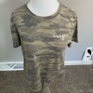 Lucky Brand Cozy Camo Los Angeles Camouflage Short Sleeve T-Shirt S Small Green